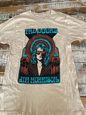 The Doors Jim Morrison Graphic Tee - Beige with Teal & Rust Print